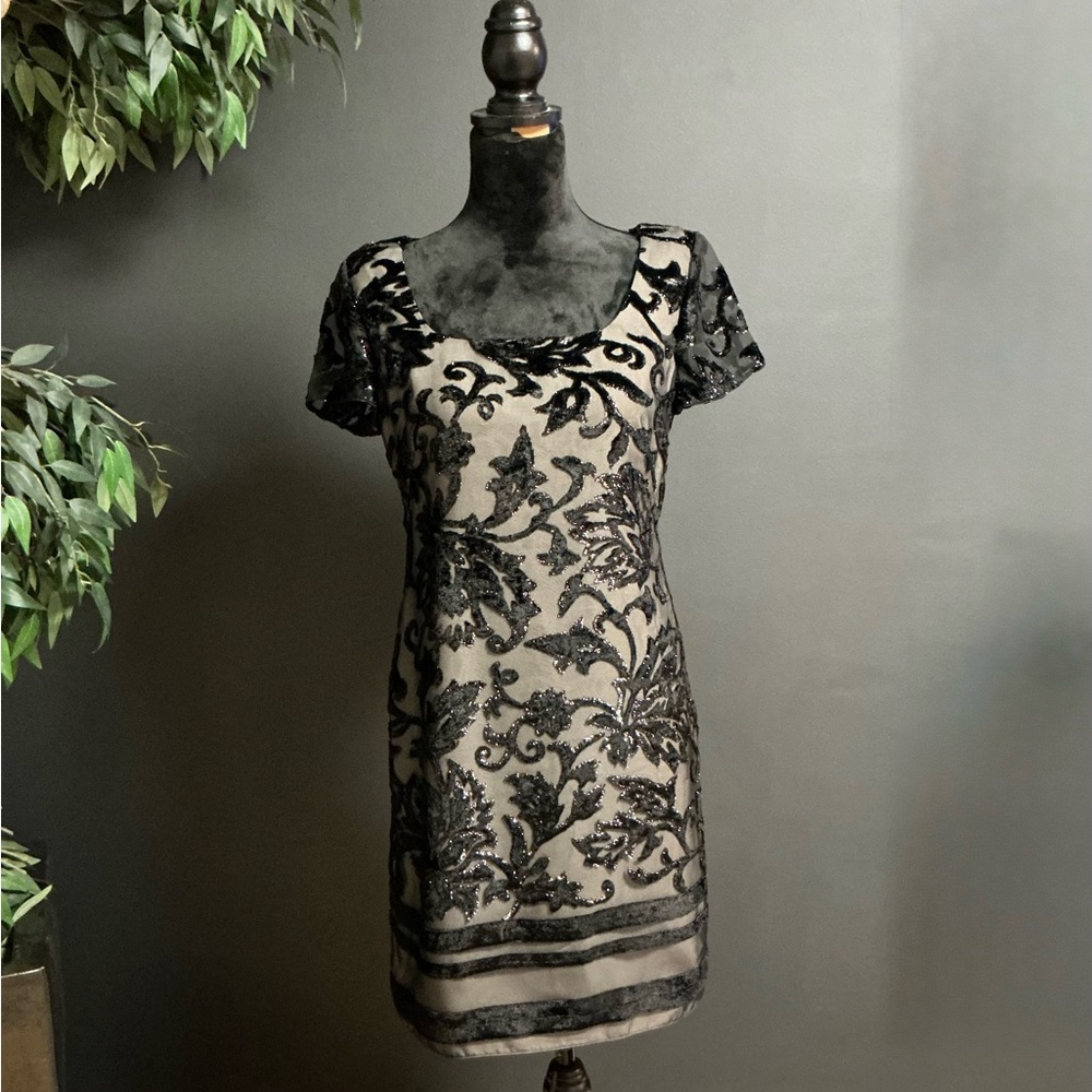 Elegant Black and Cream Floral Dress